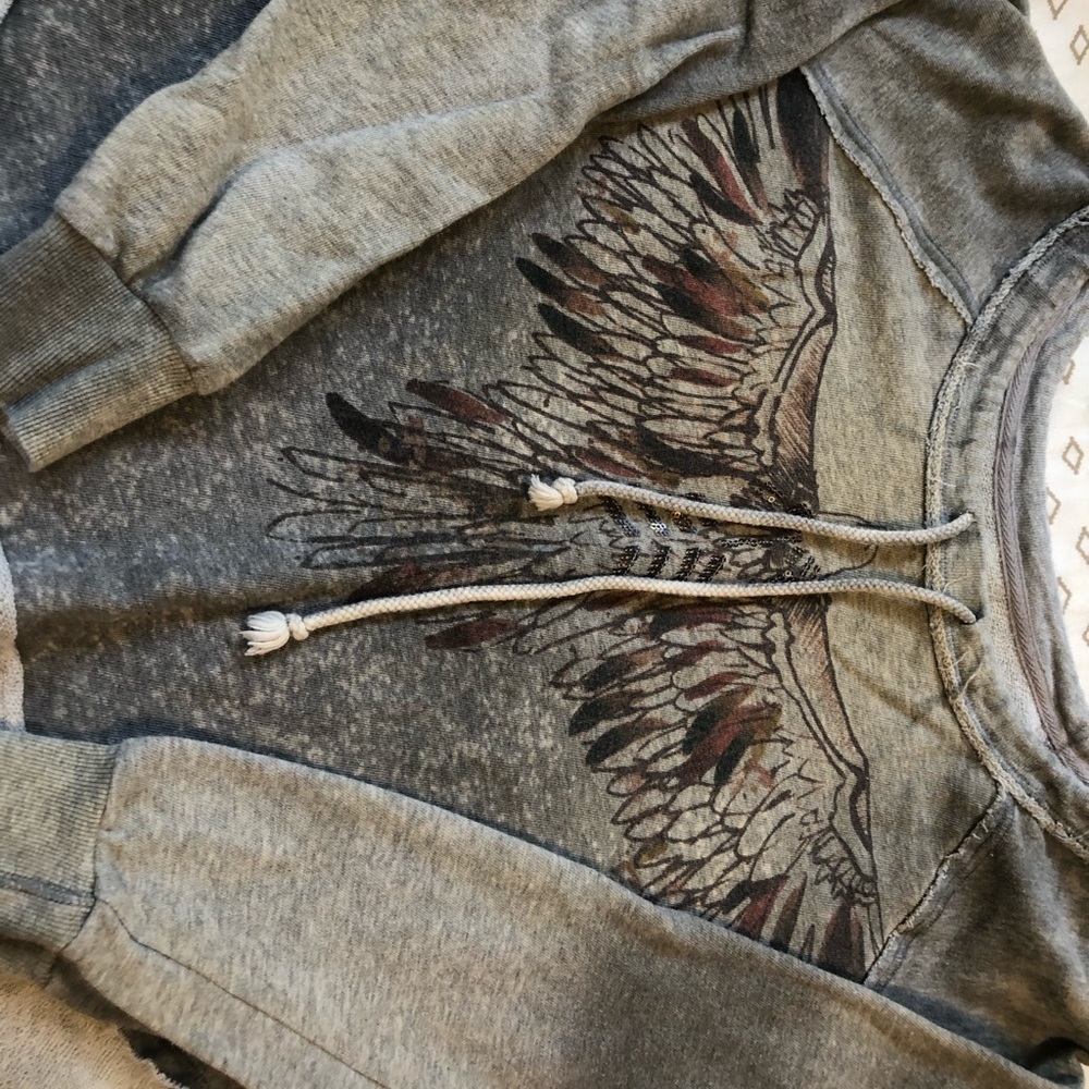 Free People Sequin Eagle Boatneck Sweatshirt (S)